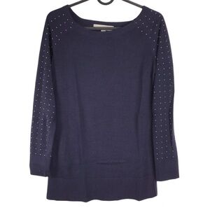 Loft Navy Blue Silver Studded Wool Blend Knit Top Lightweight Sweater XSMALL